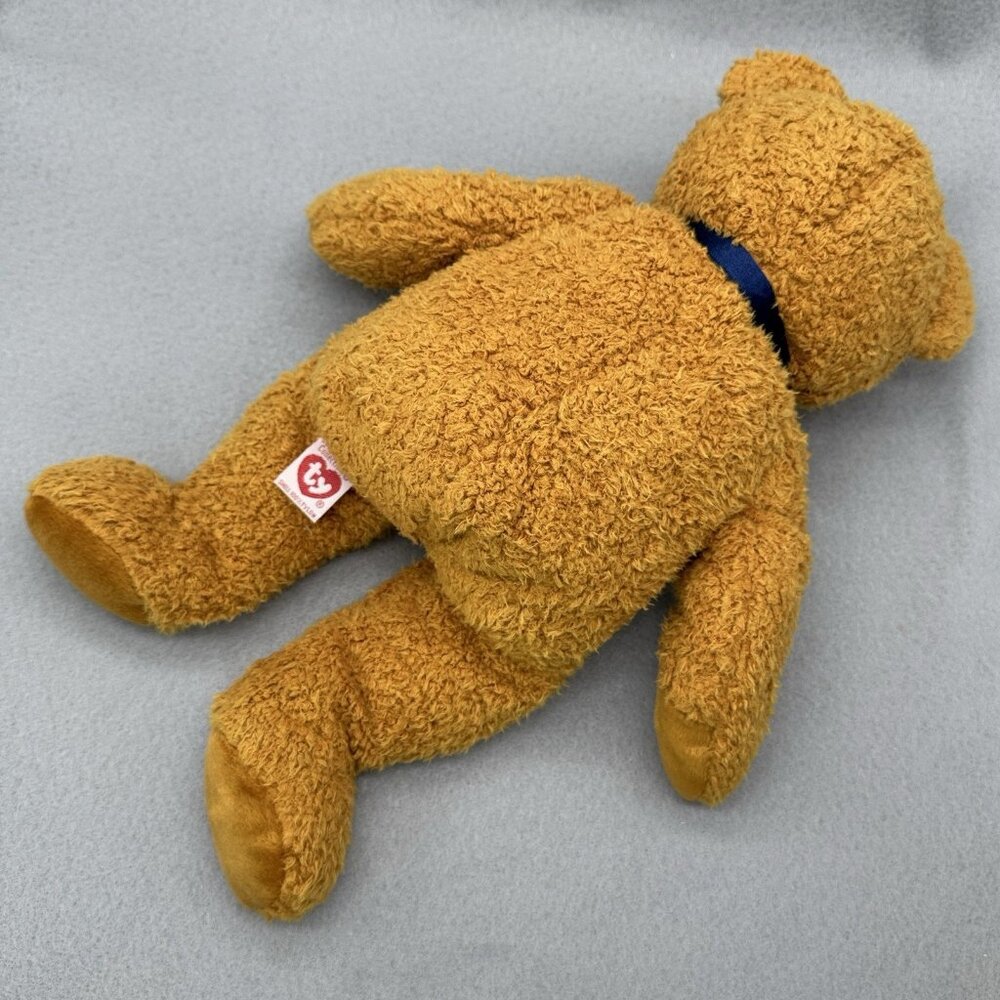 Teddy Bear Fuzz Brown Blue Bow Tie 1999 Plush Stuffed Toy 13" TY Beanie Buddies - Picture 5 of 13